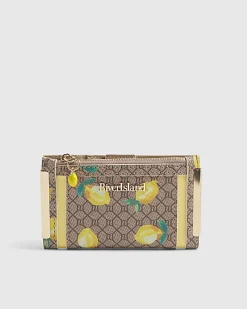 Beige Lemon Monogram Print Mini Purse