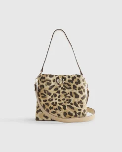 Beige Leopard Jacquard Bucket Bag