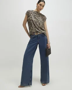 Beige Leopard Print Crinkle Plisse Top
