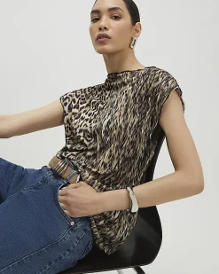 Beige Leopard Print Crinkle Plisse Top