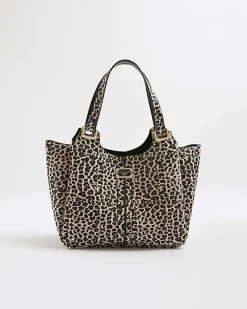 Beige Leopard Print Winged Shoulder Bag