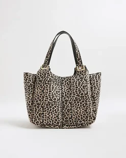 Beige Leopard Print Winged Shoulder Bag