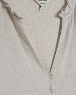 Beige Linen Blend Frill Sleeve Blouse