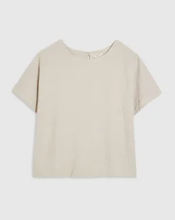Beige Linen Blend Short Sleeve T-Shirt