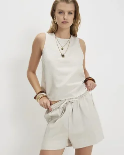 Beige Linen Blend Shorts