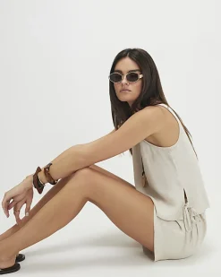 Beige Linen Blend Tank Top