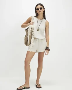 Beige Linen Blend Tank Top