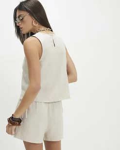 Beige Linen Blend Tank Top
