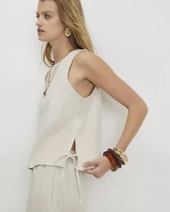 Beige Linen Blend Tank Top