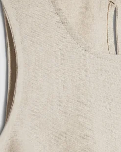 Beige Linen Blend Tank Top