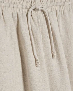 Beige Linen Blend Wide Leg Trousers