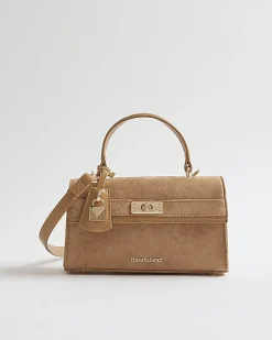 Beige Lock Front Tote Bag