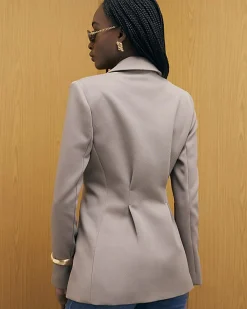 Beige Long Sleeve Cinched Waist Blazer