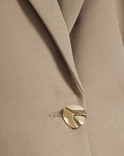 Beige Long Sleeve Cinched Waist Blazer
