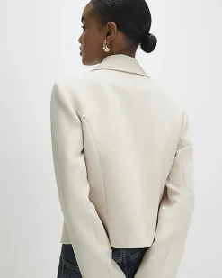 Beige Long Sleeve Collared Structured Jacket