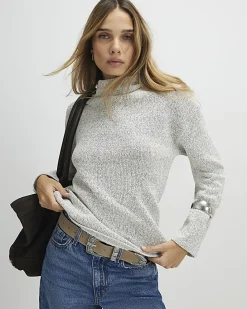 Beige Long Sleeve Funnel Neck Top