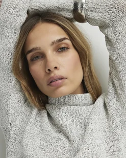 Beige Long Sleeve Funnel Neck Top