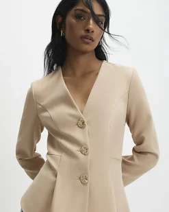 Beige Long Sleeve Pleated Jacket
