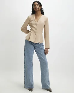 Beige Long Sleeve Pleated Jacket