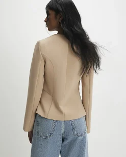 Beige Long Sleeve Pleated Jacket