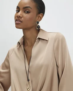 Beige Long Sleeve Wrap Blouse