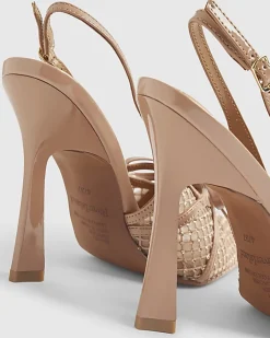 Beige Mesh Bow Sling Back Heels