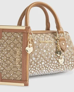 Beige Mini Diamante Bowler Bag And Purse