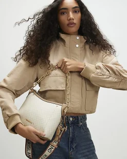 Beige Monogram Chain Front Crossbody Bag