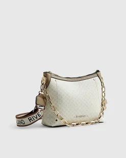Beige Monogram Chain Front Crossbody Bag