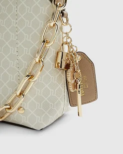 Beige Monogram Chain Front Crossbody Bag