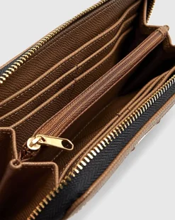 Beige Monogram Webbed Front Zip Around Purse