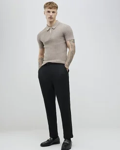 Beige Muscle Fit Rib Polo Shirt