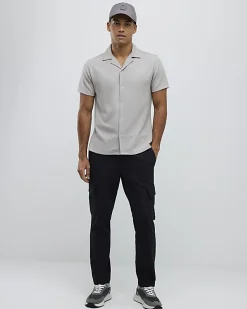 Beige Muscle Fit Stretch Revere Shirt