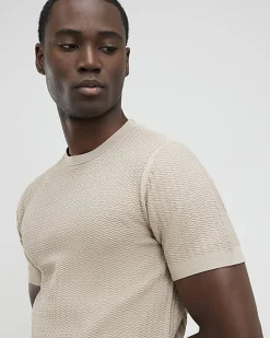 Beige Muscle Fit Zig Zag Texture T-shirt