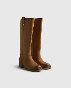 Beige Nubuck Leather Knee High Boots