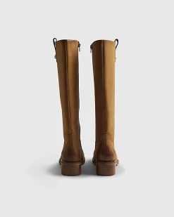 Beige Nubuck Leather Knee High Boots