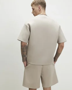Beige Oversized Fit Crew Neck T-Shirt