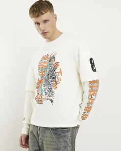 Beige Oversized Fit Layered T-Shirt