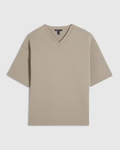 Beige Oversized Fit Premium V Neck T-Shirt