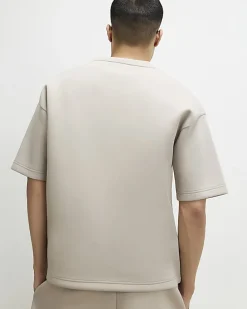 Beige Oversized Fit Premium V Neck T-Shirt