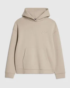 Beige Oversized Fit Script Graphic Hoodie