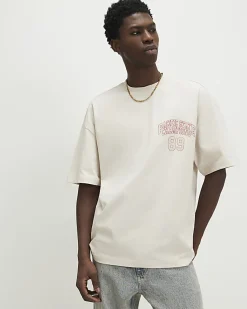 Beige Oversized Fit Varsity Prolific T-Shirt