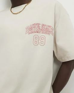 Beige Oversized Fit Varsity Prolific T-Shirt