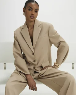 Beige Oversized Long Sleeve Blazer