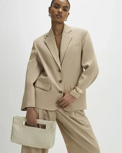 Beige Oversized Long Sleeve Blazer