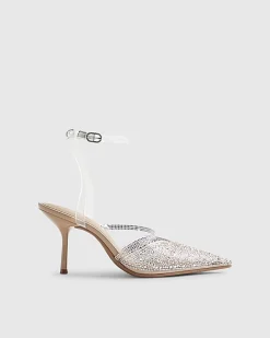Beige Perspex Embellished Court Heels