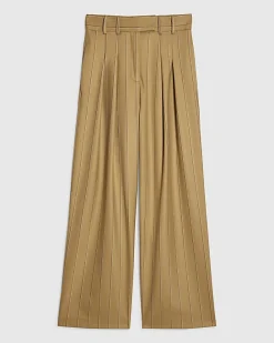Beige Pinstripe Wide Leg Trousers