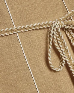 Beige Piped Rope Belted Midi Dress