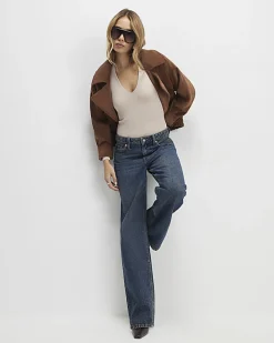 Beige Plunge Neckline Long Sleeve Bodysuit