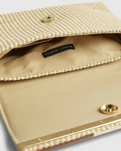 Beige Raffia Bar Front Shoulder Bag